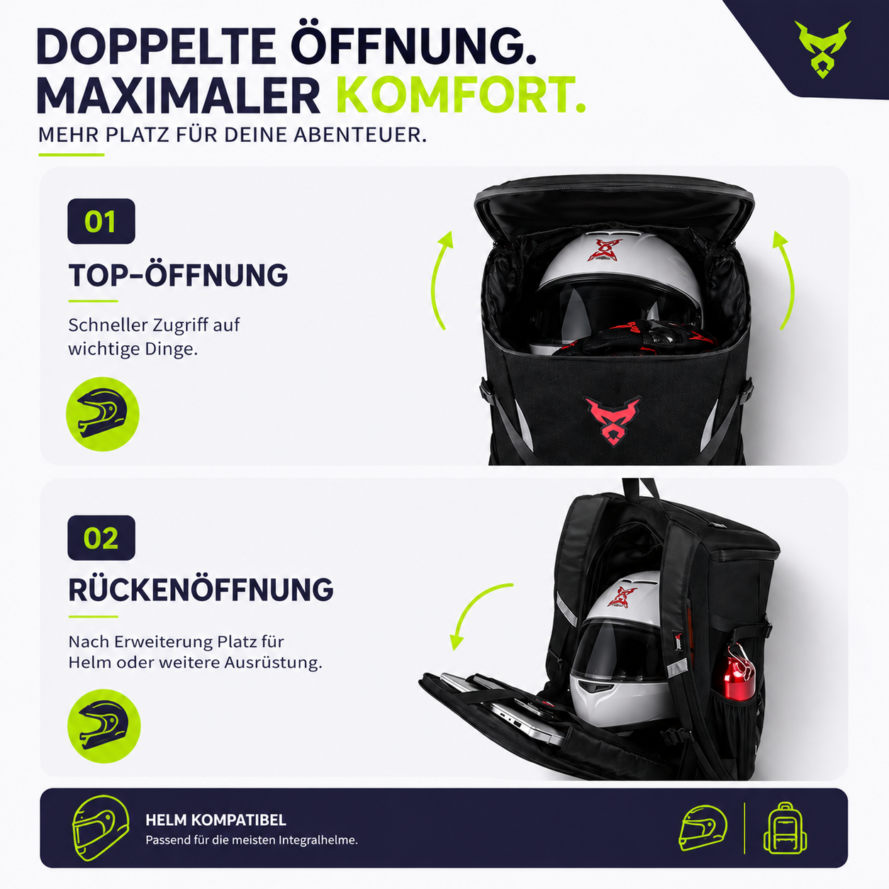 Motorradrucksack mit Helmfach – Mehr Platz auf jeder Tour